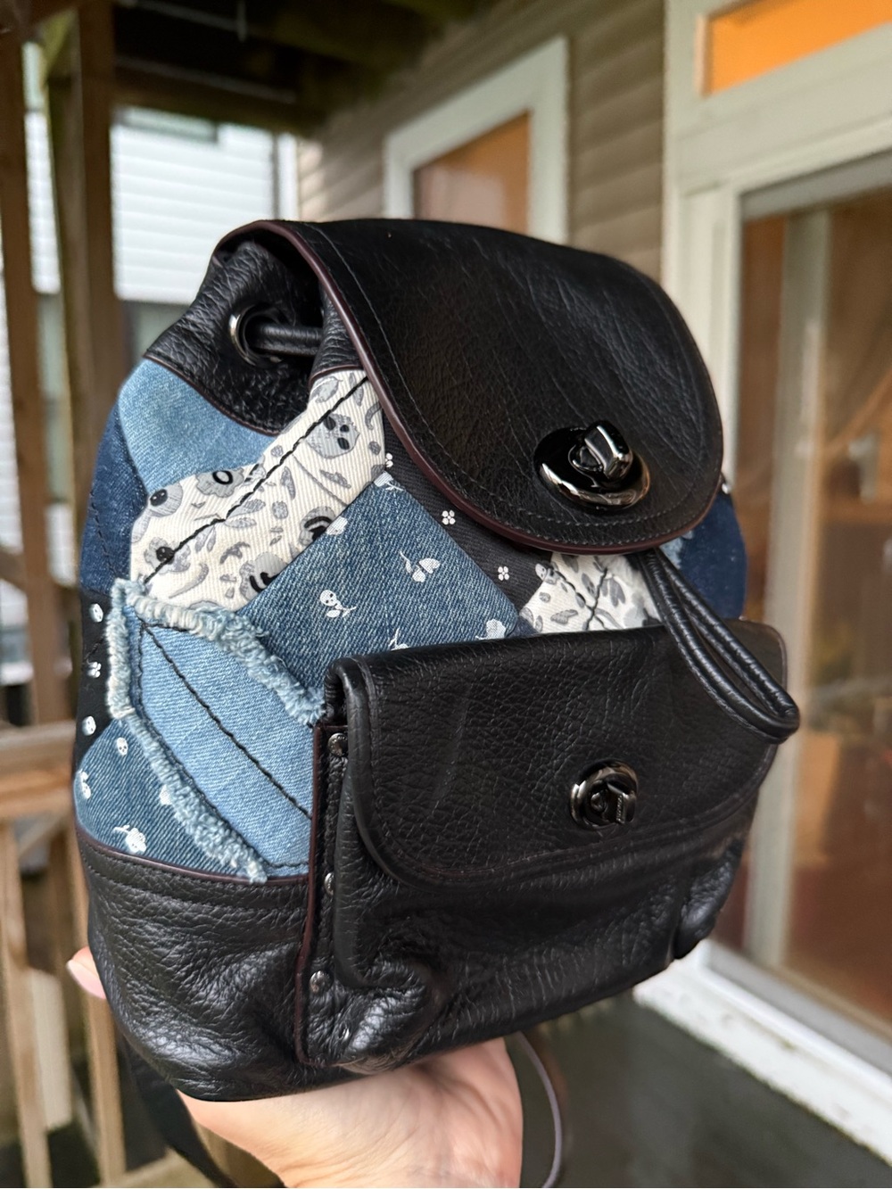 Coach Canyon Quilt Denim Patchwork Turnlock Mini Backpack - Picture 4 of 4